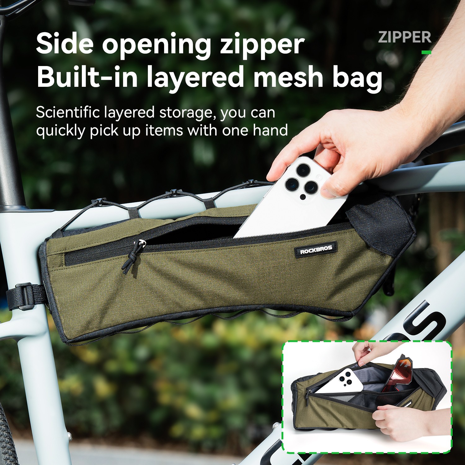 ROCKBROS Bike Triangle Bag Cycling Lower Tube Bag Frame Bag Layered Storage 1.9L