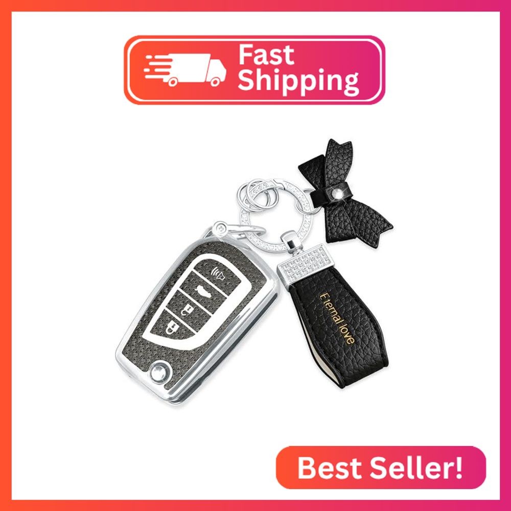 Simocky Key Fob Cover with Diamond Keychain Car Key Shell Compatible with Toyota