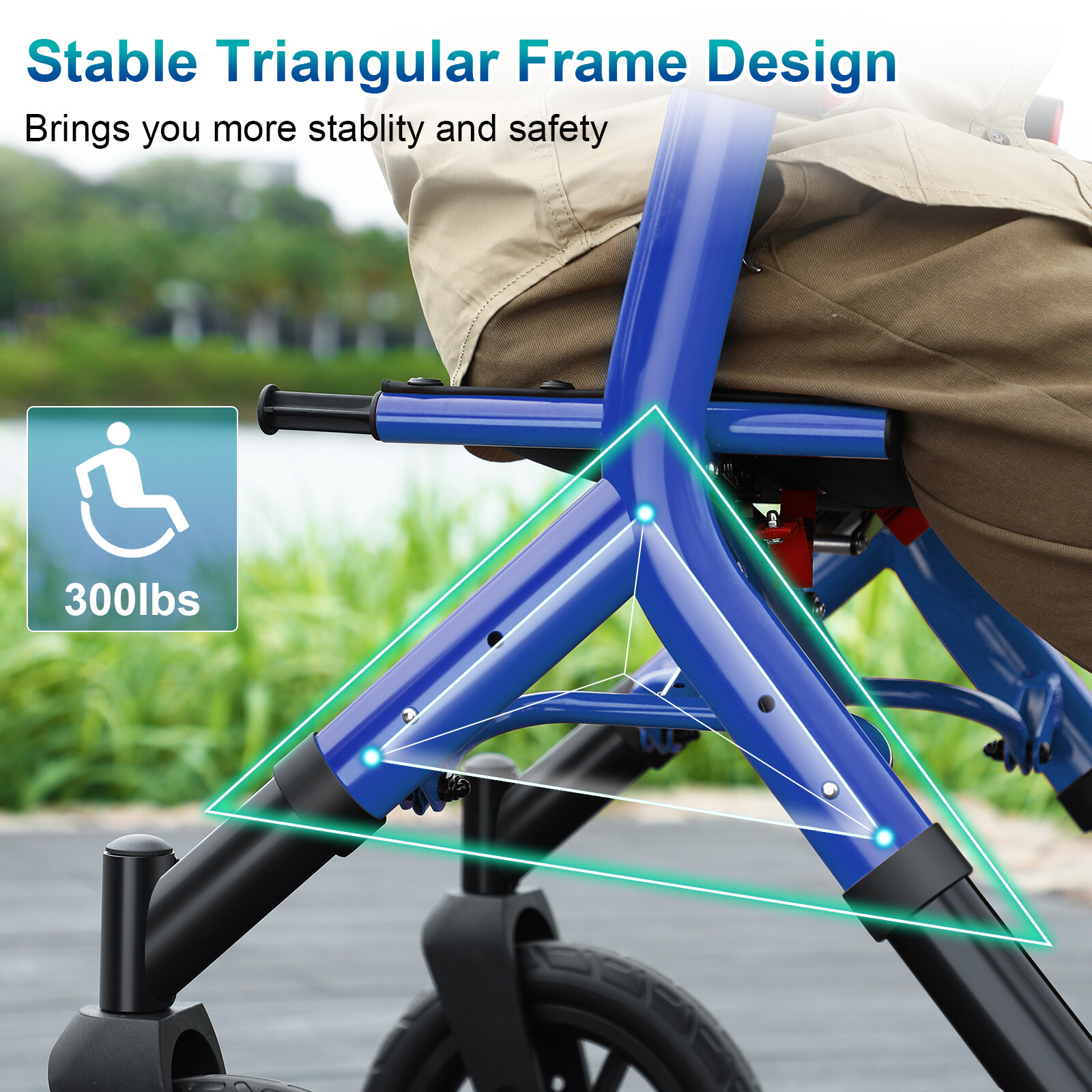 MAXWALK Rollator Walker 12in All Terrain Wheels W/ Folding Backrest Adjust Blue