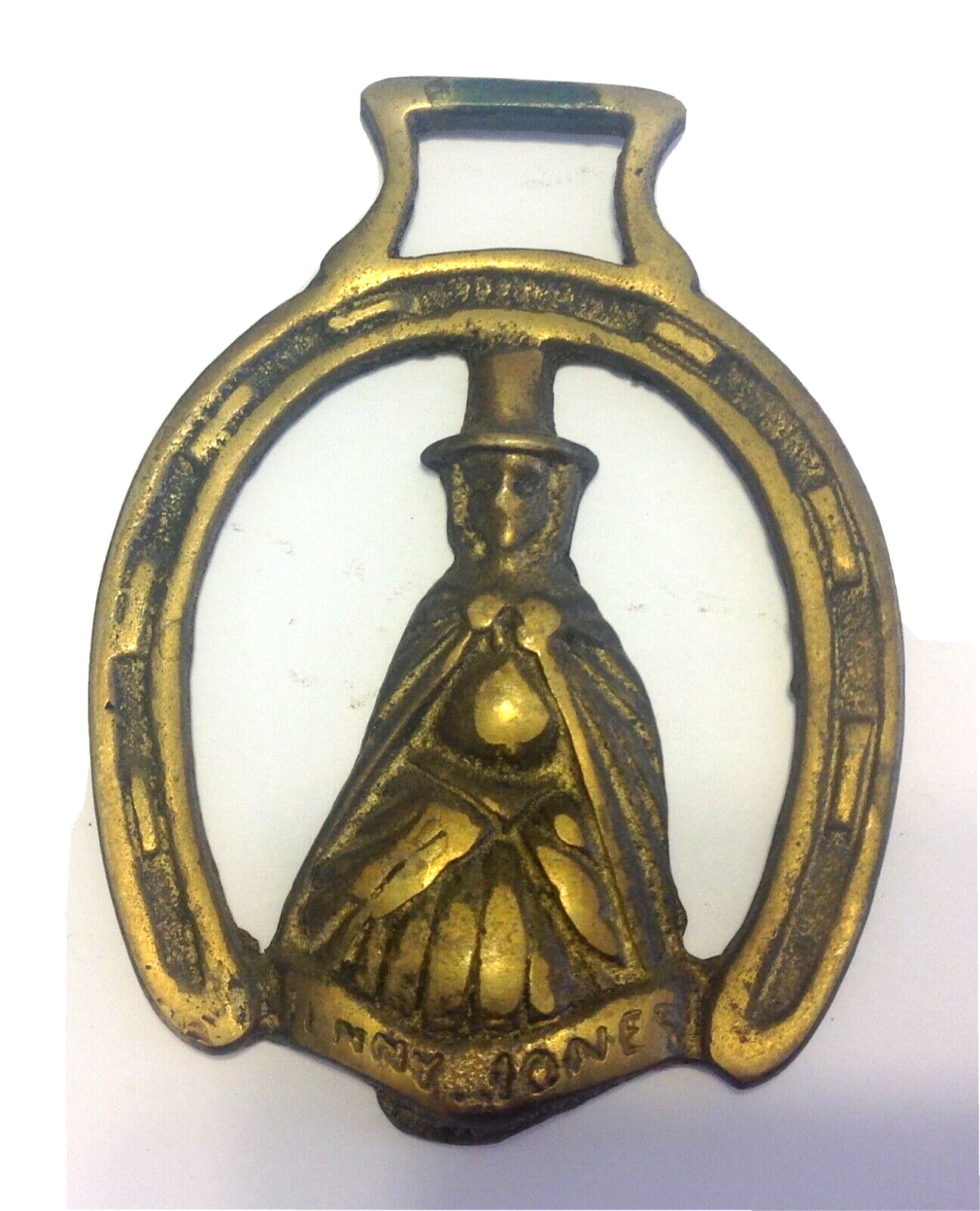 VTG Brass Horse Tack Medallion Horseshoe w/Victorian Woman 2.75x3.5 Inches