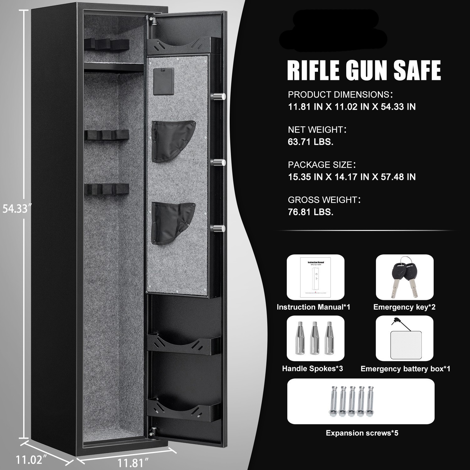 Heavy Duty 3-5 Rifle Safe, Fingerprint Lock with Dual Alarm & Silent