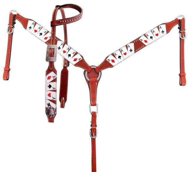 Showman "Four of a Kind" Leather Single Ear Headstall & Breast Collar Set