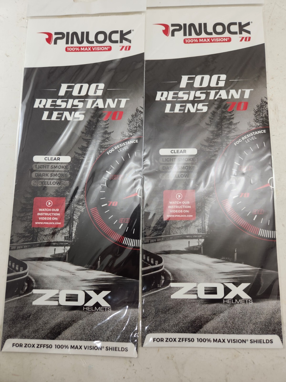 *2 PACK*  - ZOX HELMET PINLOCK 70 CLEAR FOG RESISTANT LENS FOR ZFF50 VISORS
