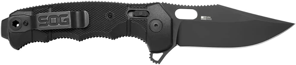 SOG Seal XR Folding Knife Ambidextrous 3.9" Clip Point Straight Blade Black
