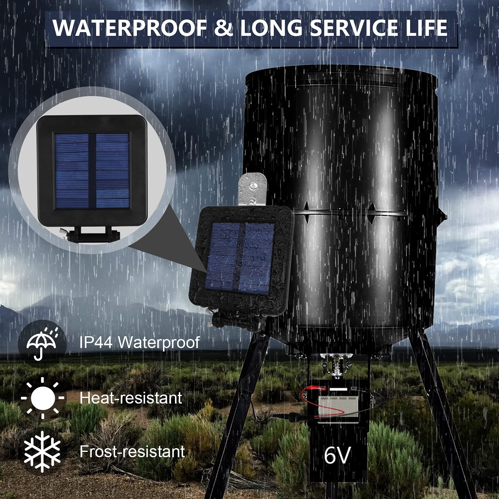 6V Waterproof Solar Panel Charger for Deer Feeder - Adjustable Bracket & Clips