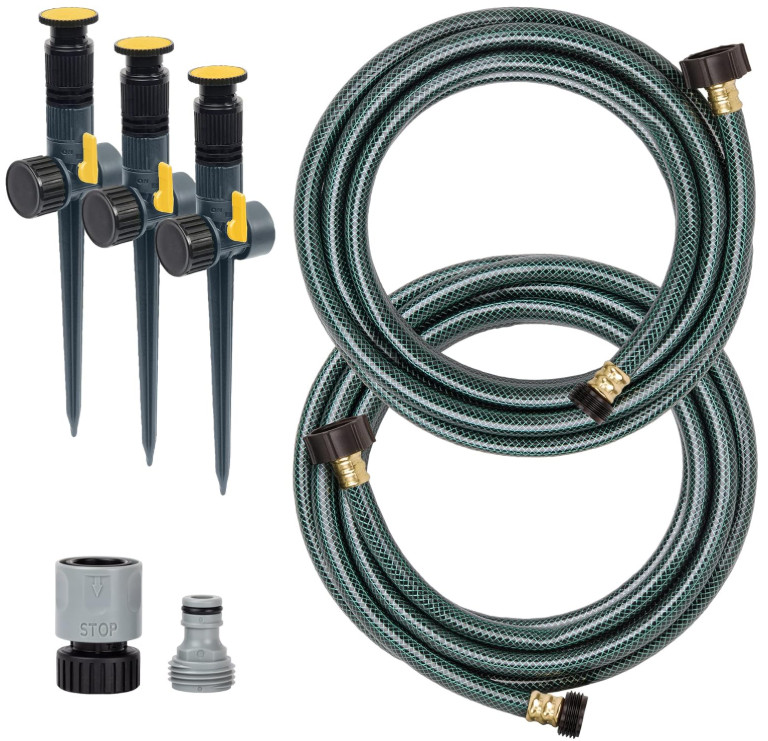 Aspersor jardín con estaca ajustable set riego automático verde amarillo, Nuevo