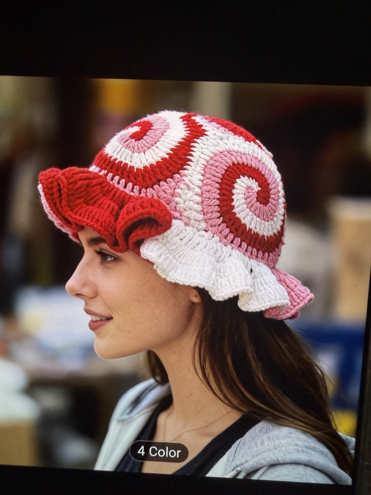 Handmade Crochet Hat Multicolor Ruffled Brim Artistic Design