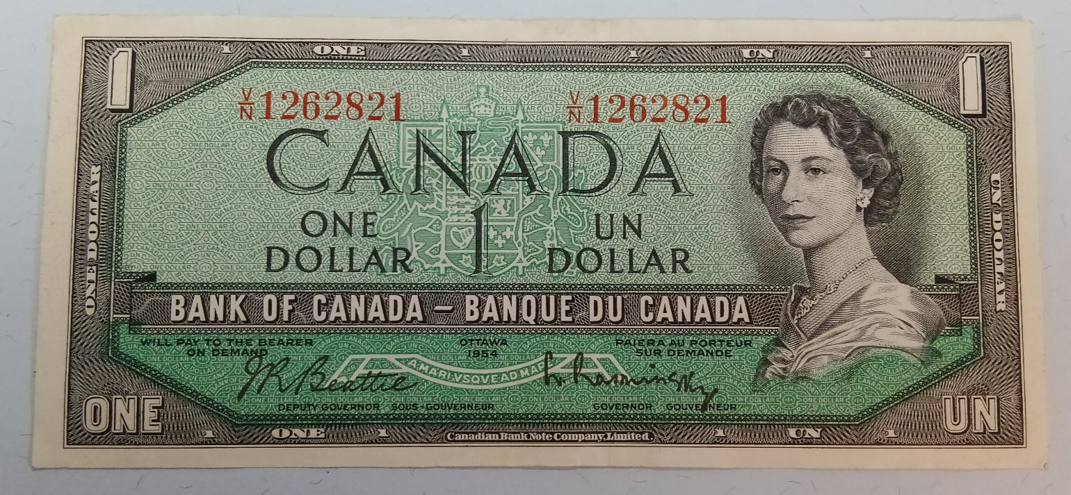 CANADA 1954 ONE 1 DOLLAR crisp high AU-UNC