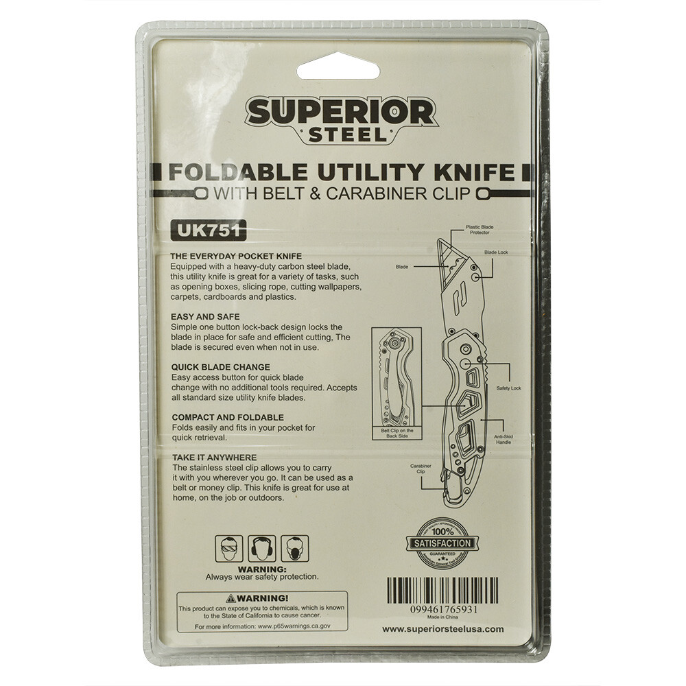 Folding Utility Pocket Knife Box Cutter with Belt Clip, Easy Release Button