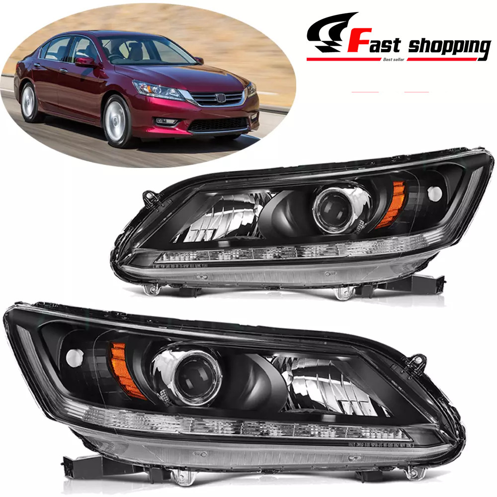Pair Halogen Headlights Headlamps W/O LED DRL For 2013-2015 Honda Accord Sedan