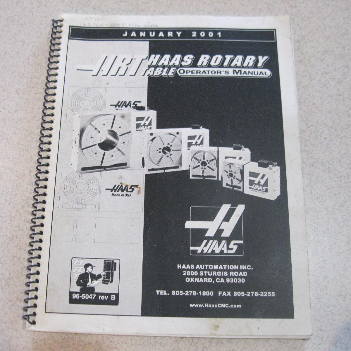 HAAS HRT Rotary Table Operators Manual.  Last of 3 listed.   2001 edition