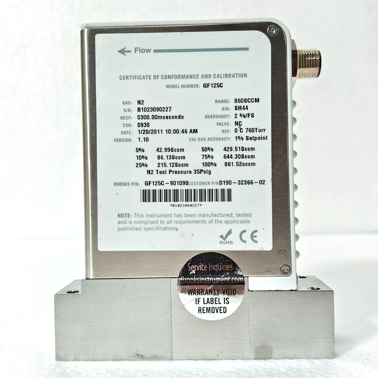 BROOKS GF125C MASS FLOW CONTROLLER O2 600SCCM