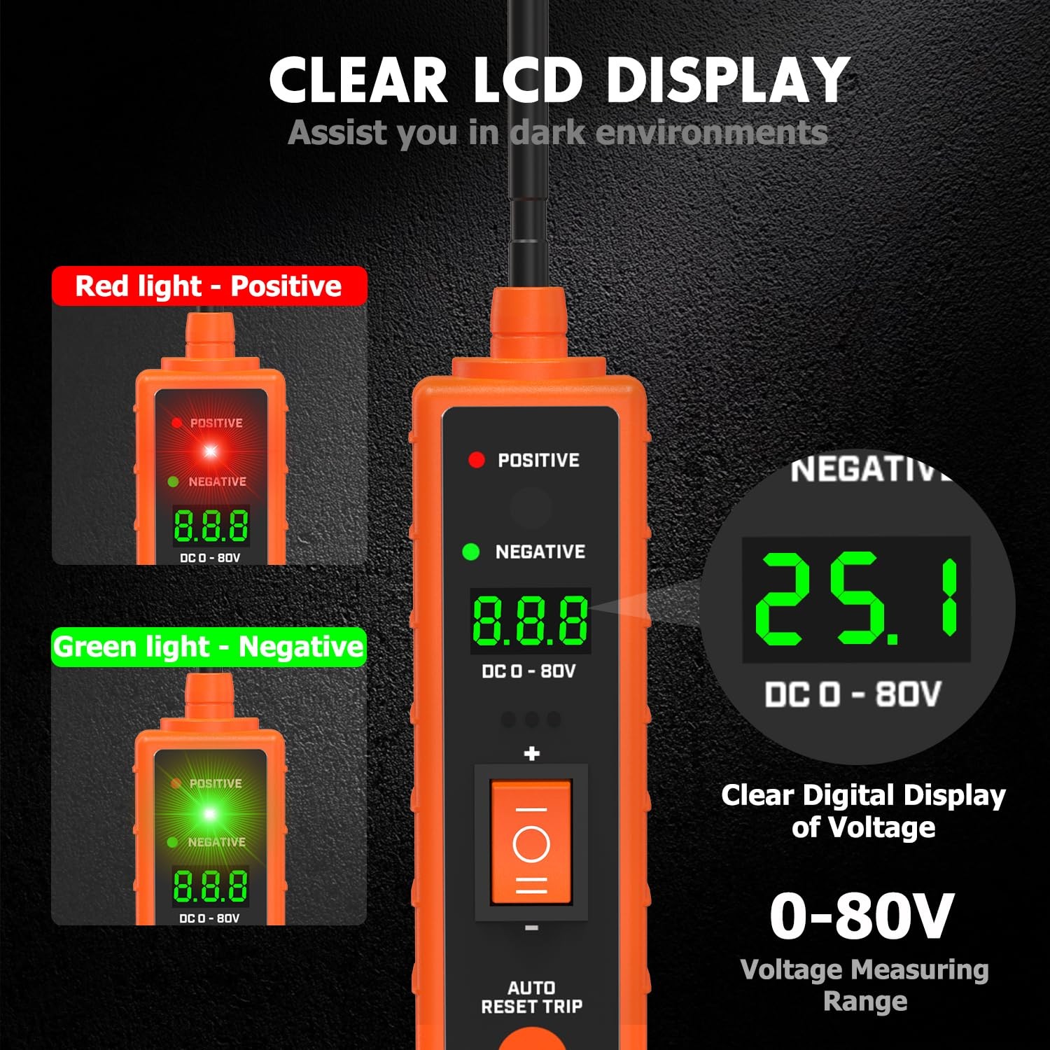 Power Circuit Probe Tester Kit, 6V-24V DC Test Light, orange
