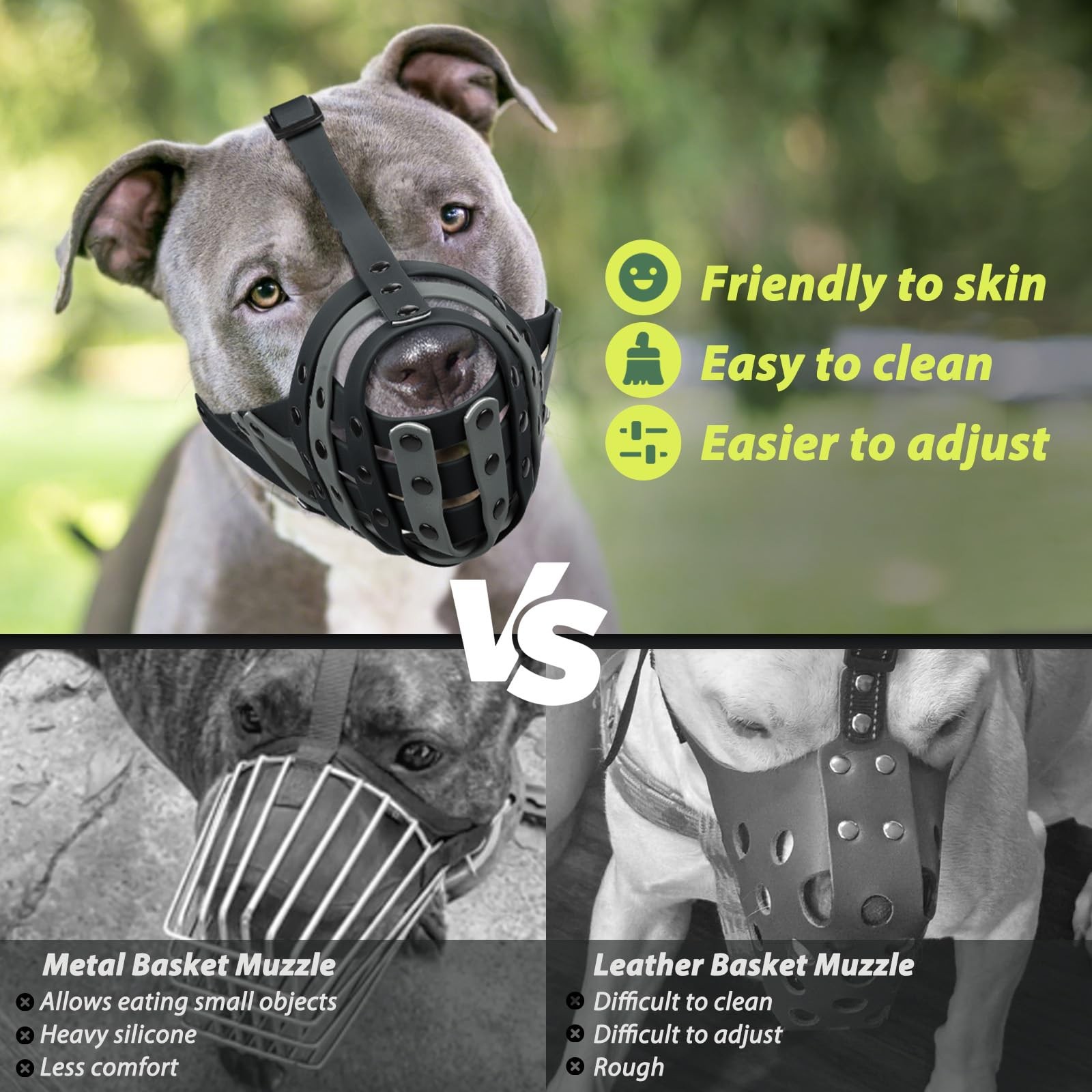Pitbull Lightweight Basket Muzzle Large Medium Dogs Rottweiler Amstaff Biting