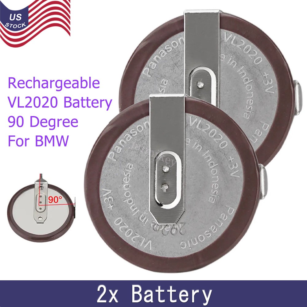 2X Panasonic VL2020 Rechargeable Lithium Battery 3V, 90° for BMW Remote Key