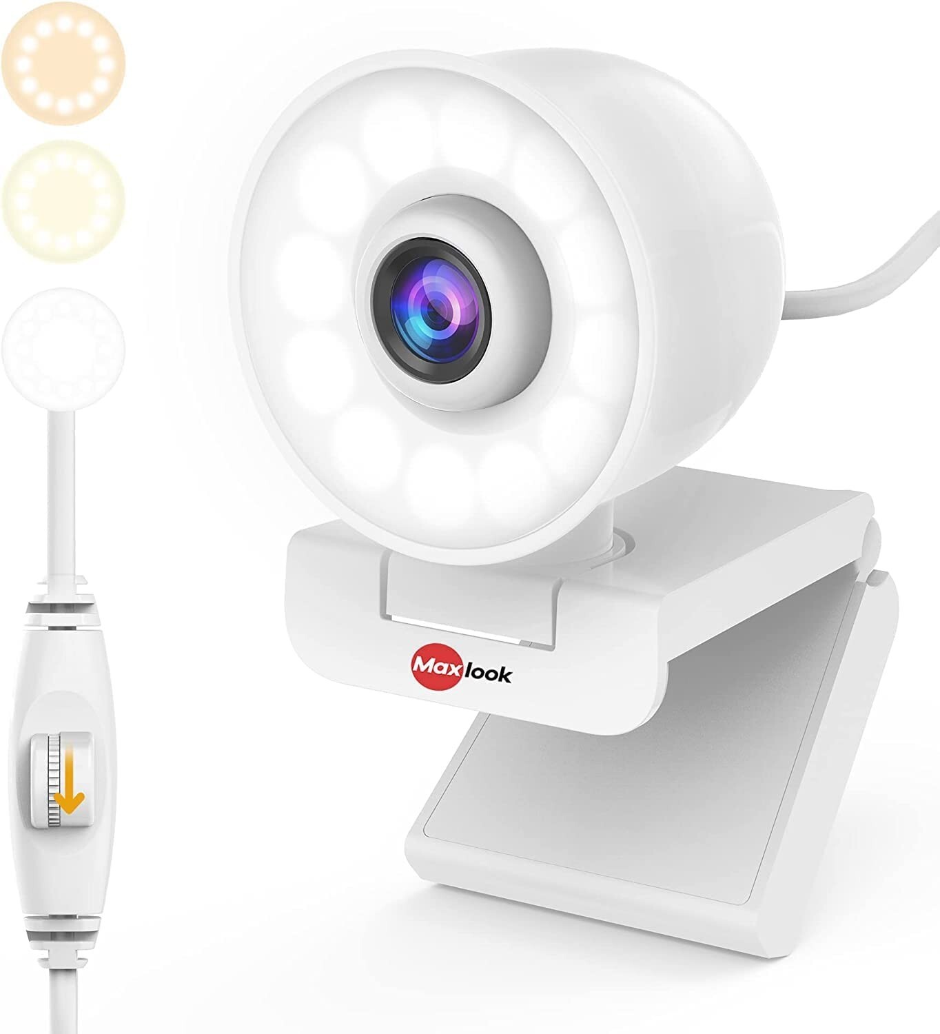 Maxlook Full HD Streaming Webcam: 1080P Webcam Built in Adjustable Ring Light