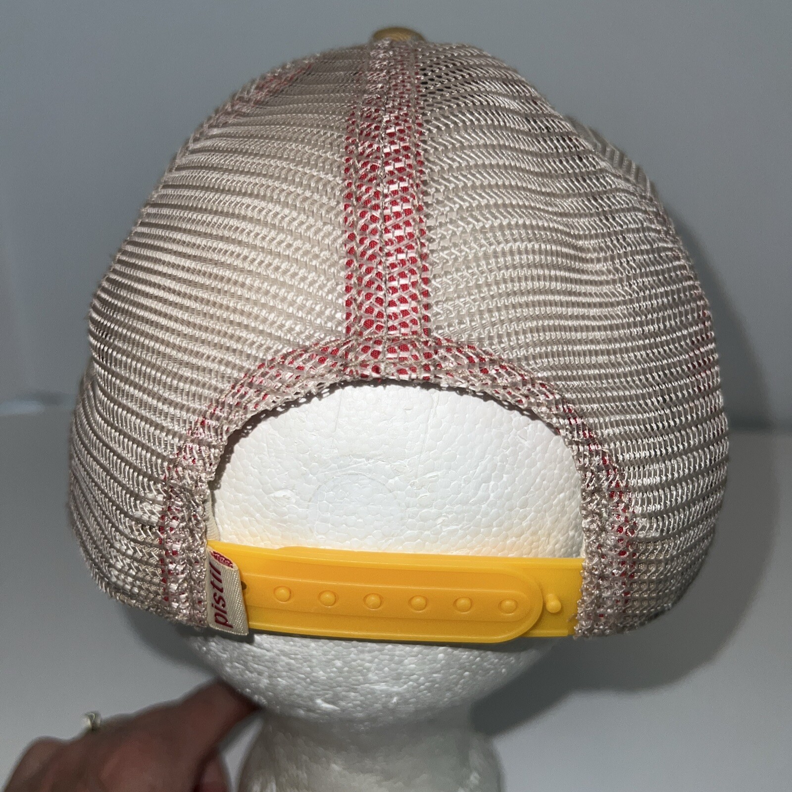 PISTIL Built 03 Hood River ORE Hat Cap Trucker with Gold fabric, Tan Mesh Red