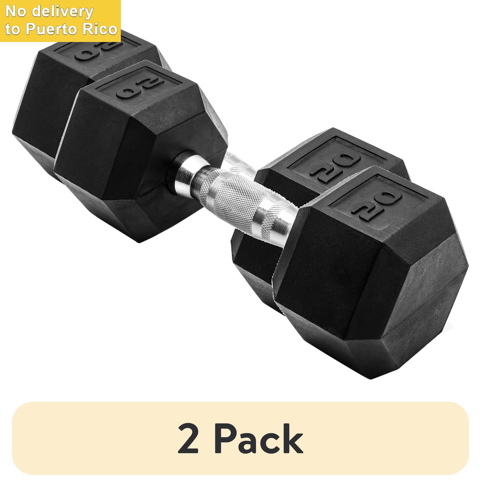 (2 pack)  Barbell, 20lb Rubber Hex Dumbbell, Single