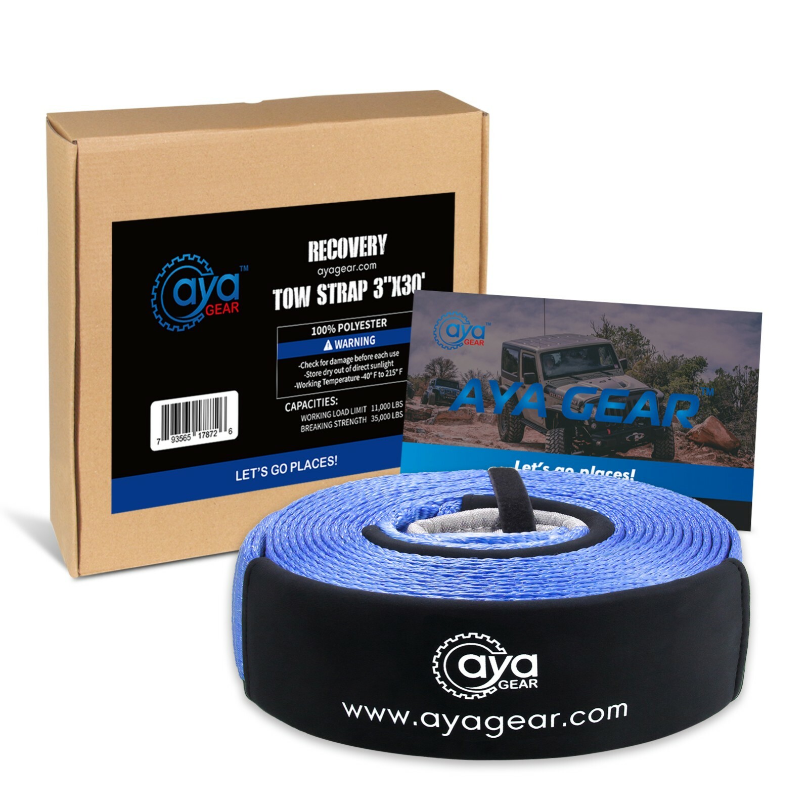 AYA Gear 3“x 30’  Off Road Recovery Nylon Tow Strap 35,000lbs Break Strength