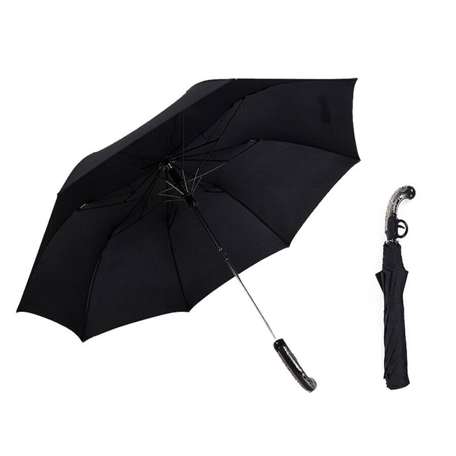 Classical Gun Handle Automatic Umbrella Black Two Folding Sun Umbrella Rain Gear