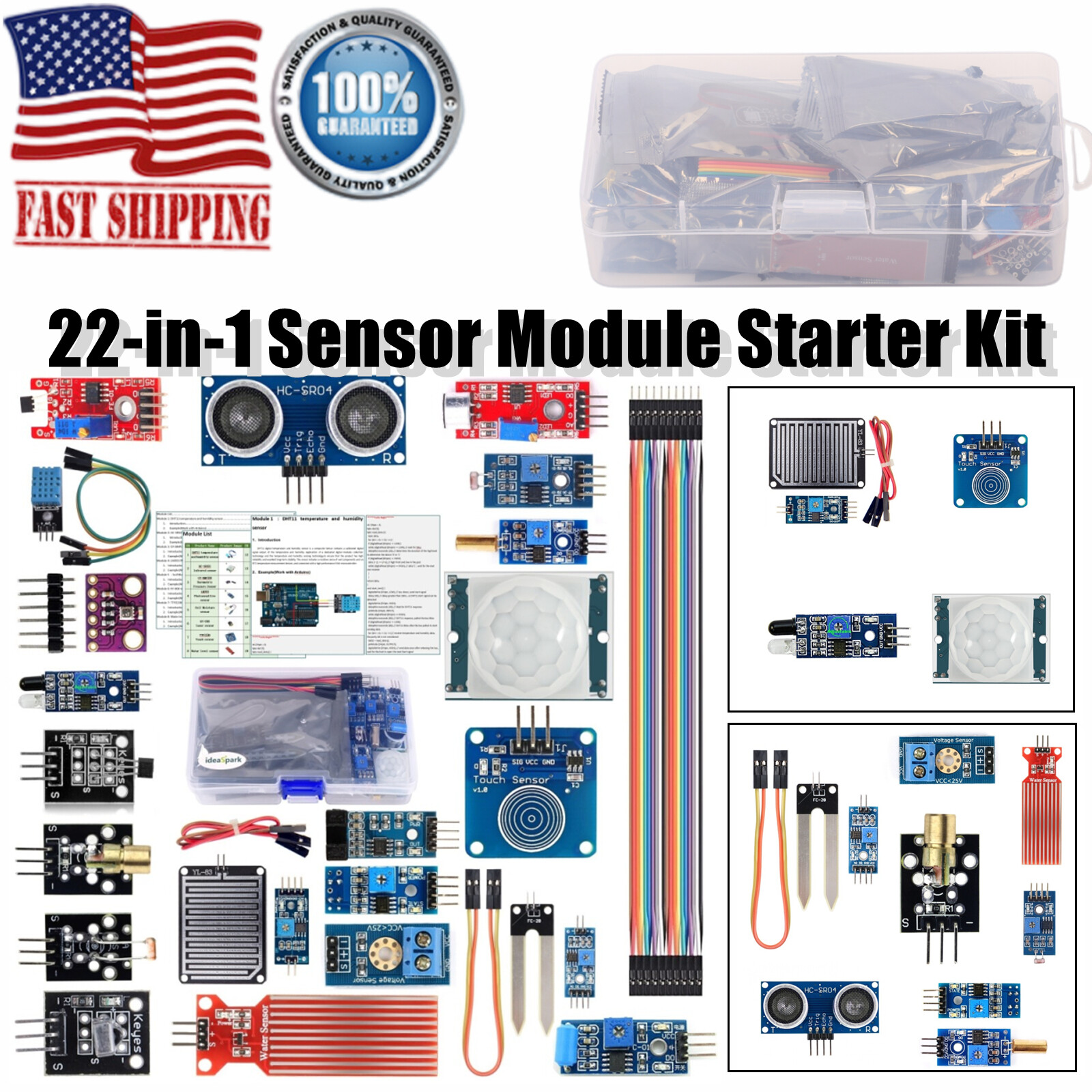 22-in-1 Sensor Module Starter Kit  W/Tutorial For Arduino-Raspberry Pi Durable
