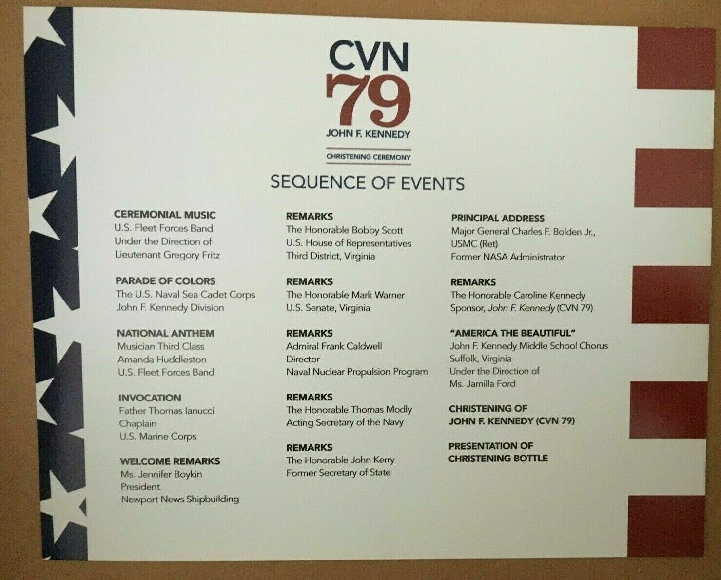 USS JOHN F. KENNEDY (CVN 79) SCARF & CHRISTENING PROGRAM - 7 DECEMBER 2019
