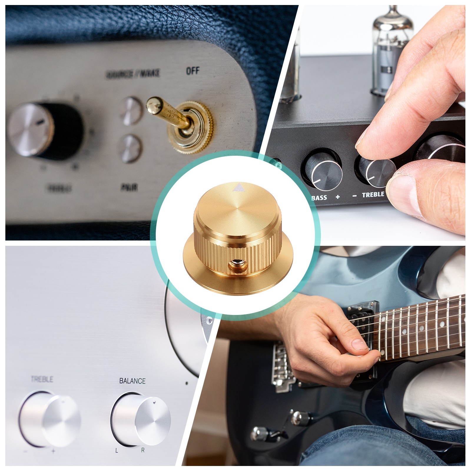 4Pcs Aluminium Potentiometer Knobs 1/4" Volume Tone Control Top Hat Gold