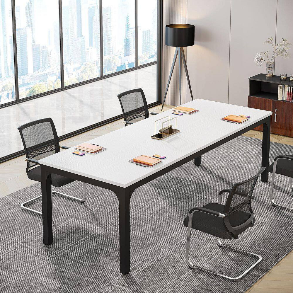 Moroni 78.7 In. White and Black Wood Computer Desk, Rectangular Conference Table