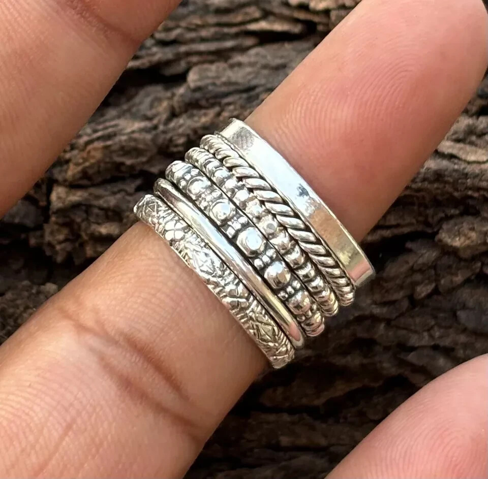 Set of 6 Sterling Silver Stacking Rings Sterling Silver Stackable Gift Ring Set