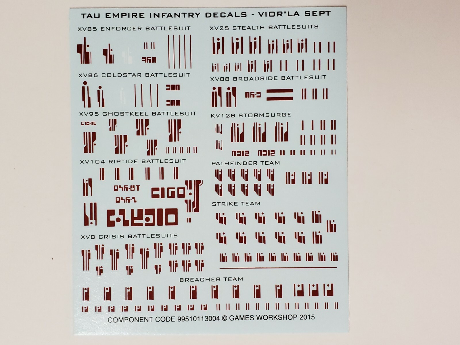Infantry Decals - Vior'la Sept, Transfer sheet, T'au Empire, Tau, 40K, GW