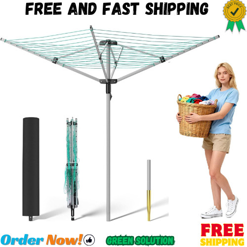 Adjustable Rotary Umbrella Clothesline - 4 Arms, 165 Ft Drying Rack