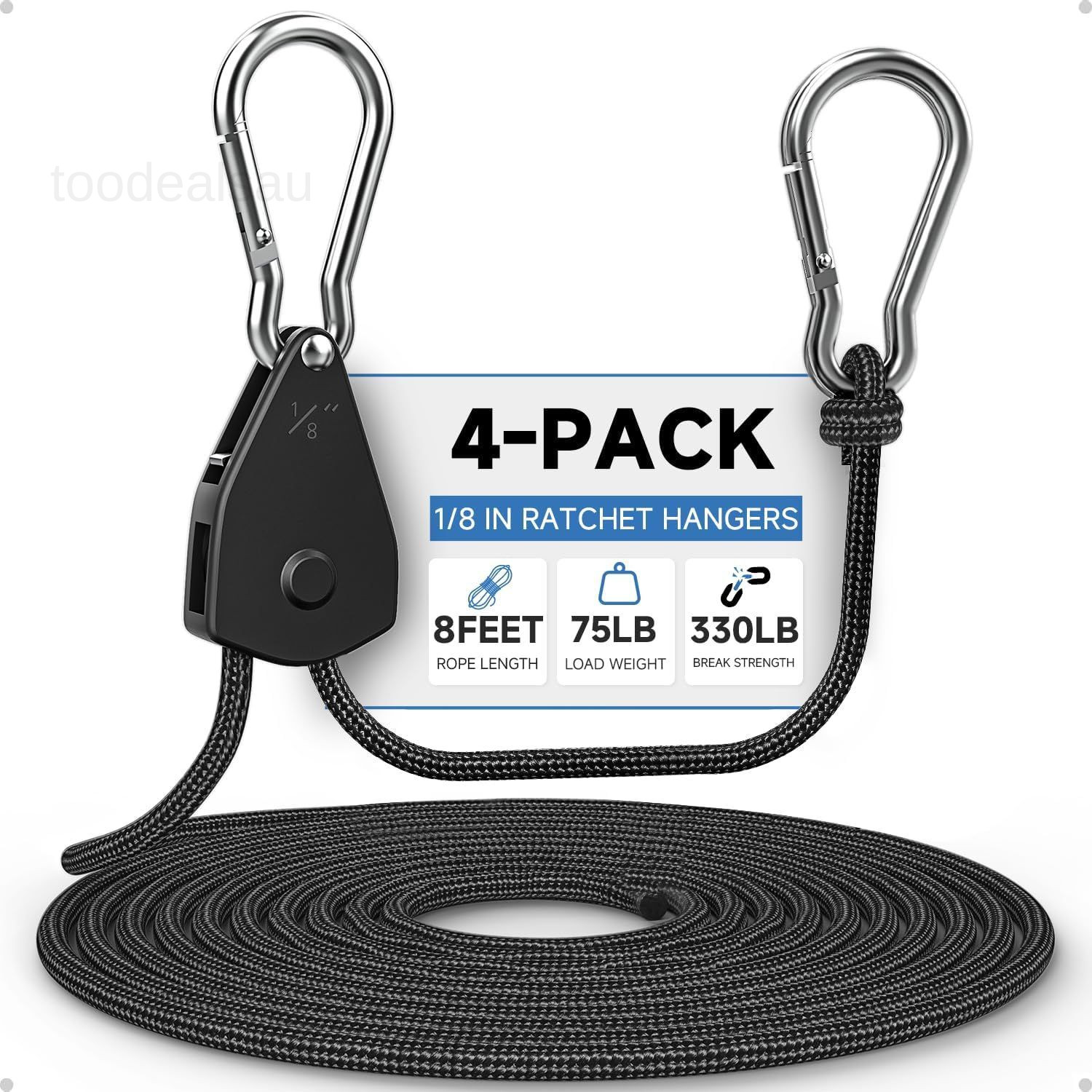 1/8" Rope Tie Downs Ratchet: 4 Pack of Grow 1/8" 4-Pack, Black