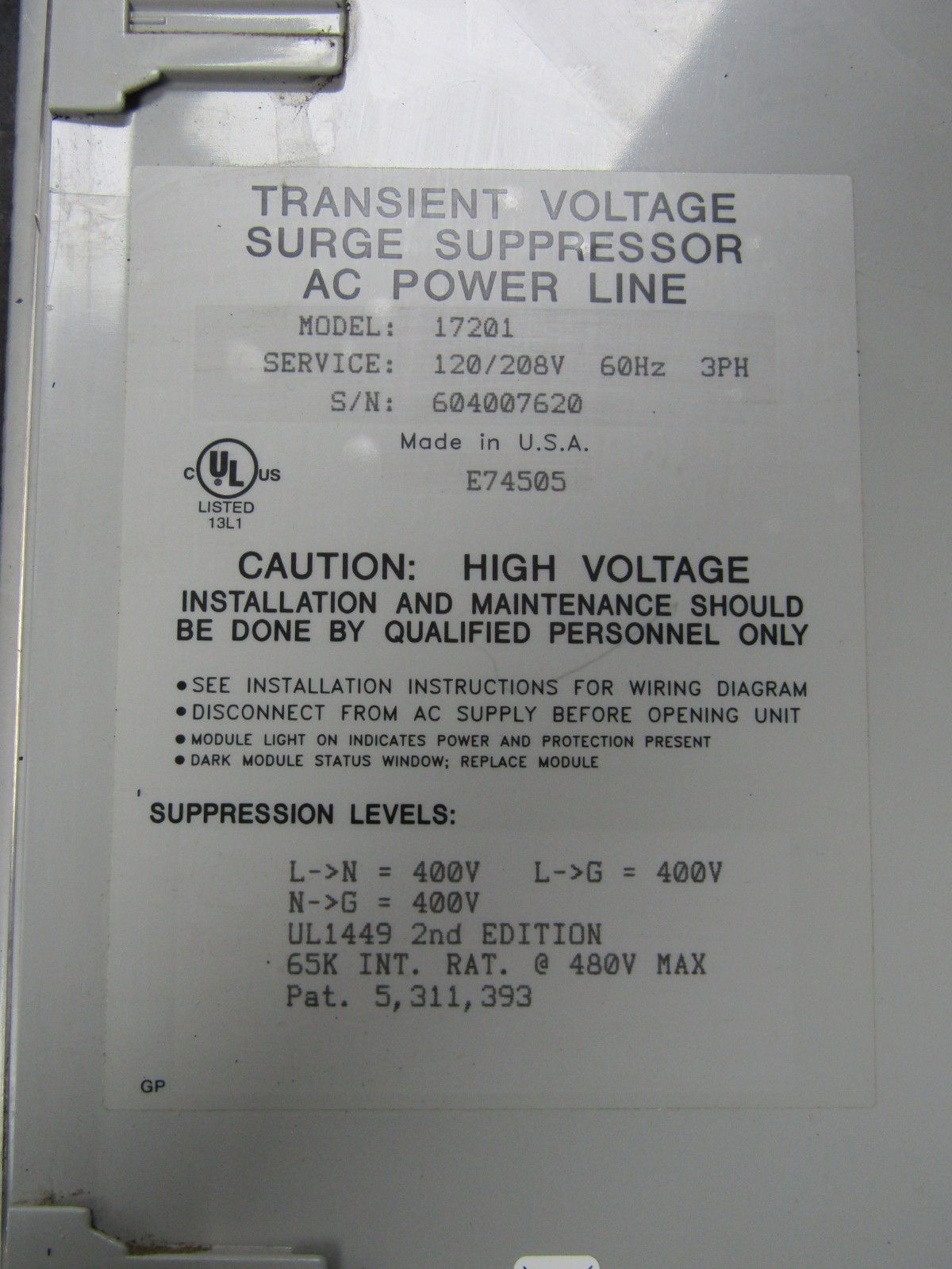 💥ATLANTIC SCIENTIFIC ZONEMASTER AC PANEL TRANSIENT SURGE SUPPRESSOR 17201