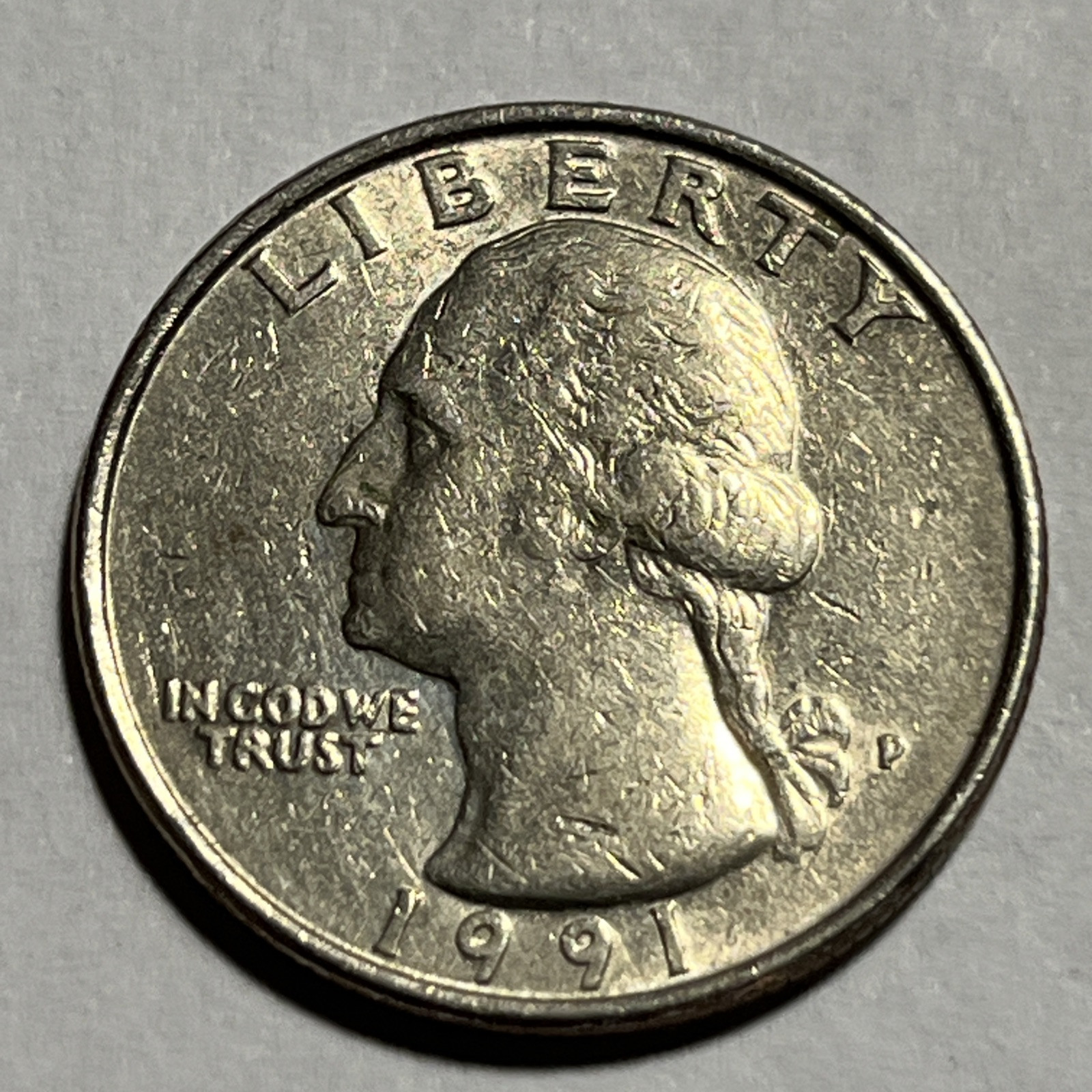 1991 P Washington Quarter Errors Strike Through Grease