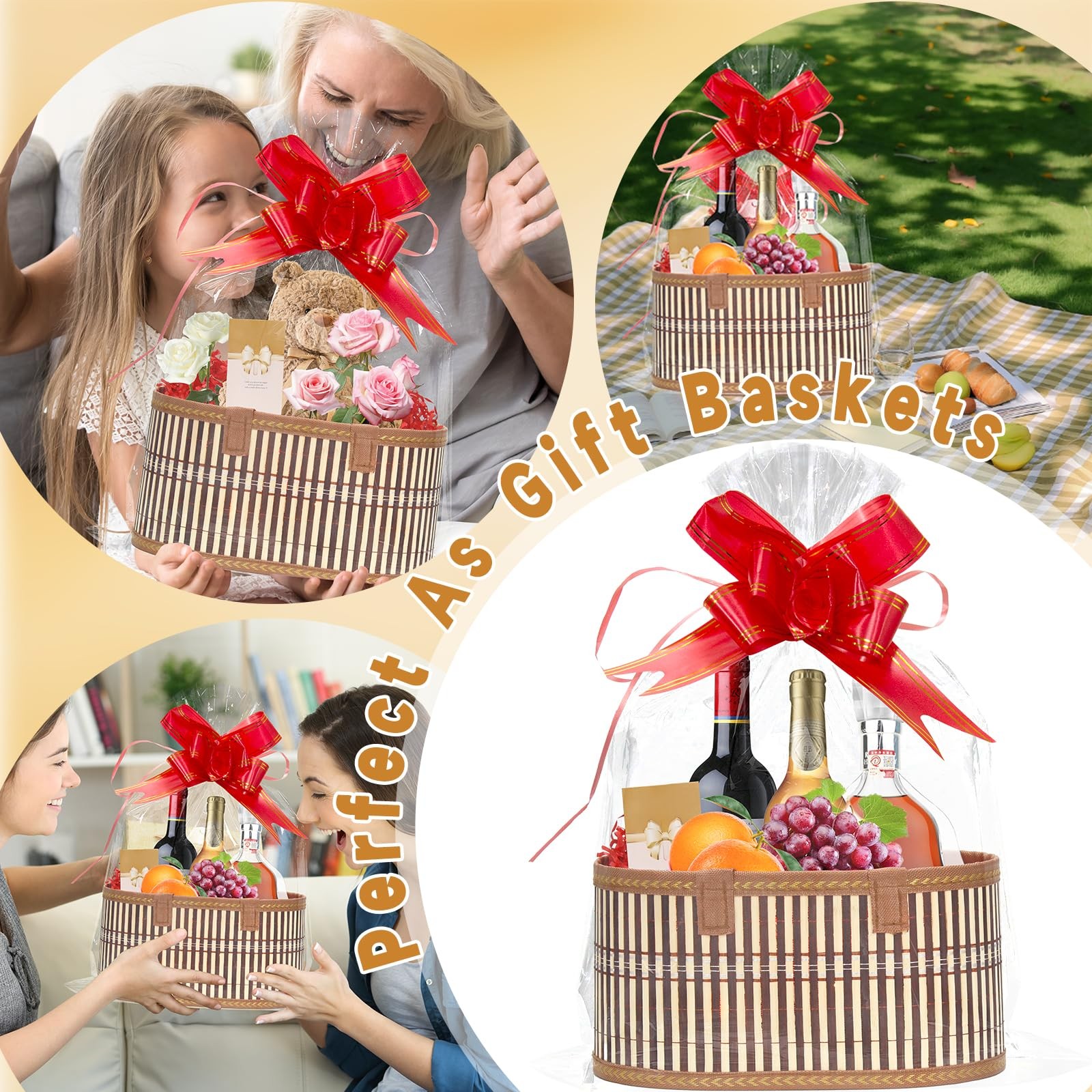 4 Pack Large Basket for Gifts Gift Baskets Empty Kit with Cellophane Wrap Fol...