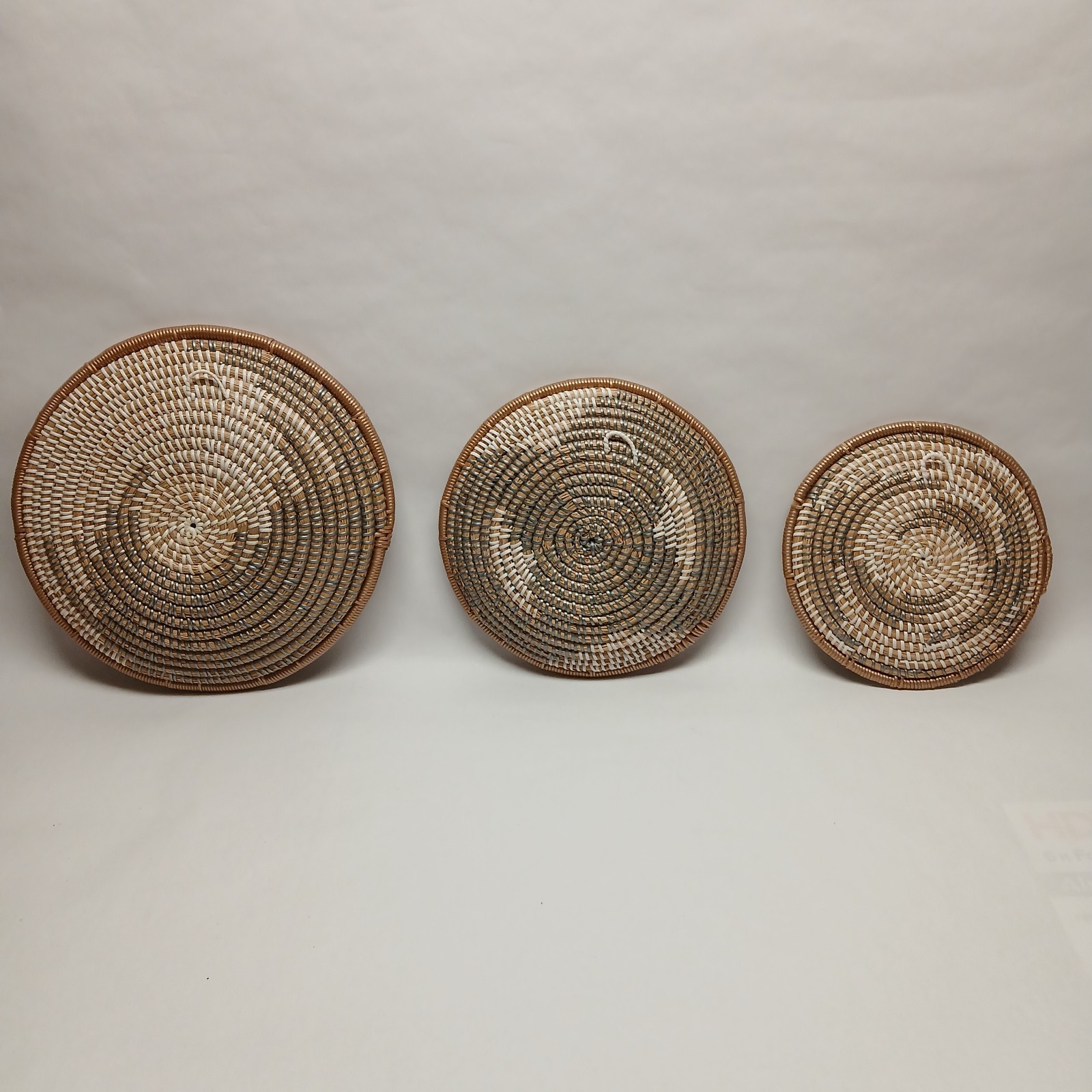 3 Piece Lot of Boho Round Wall Basket Decor, Seagrass Rattan Wicker Gallery Wall
