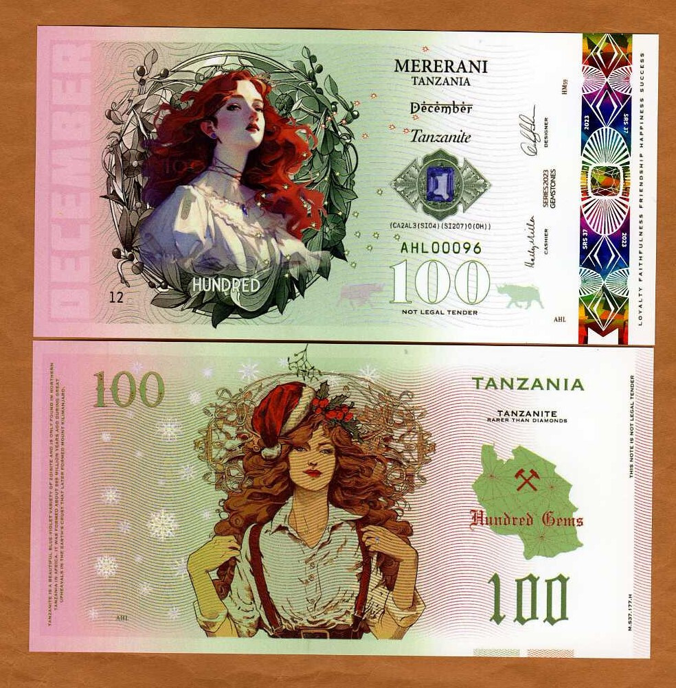 Tanzania, 100 Gems 2023 Fantasy Polymer, December, Tanzanite
