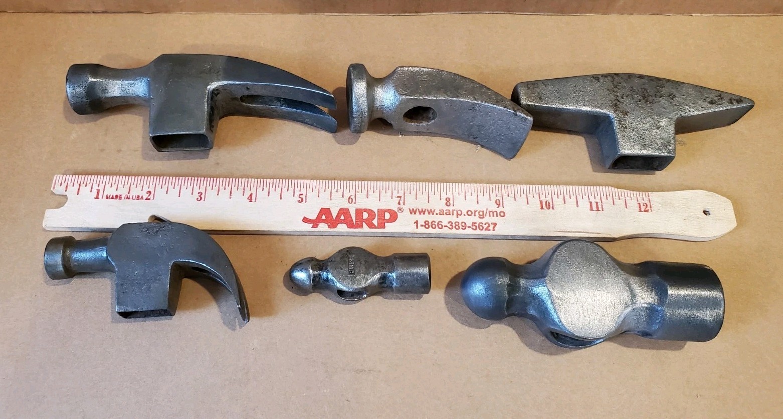 6 Vintage Hammer Heads,Claw,Ball Peen,Cobbler,Other,Old Tool Heads
