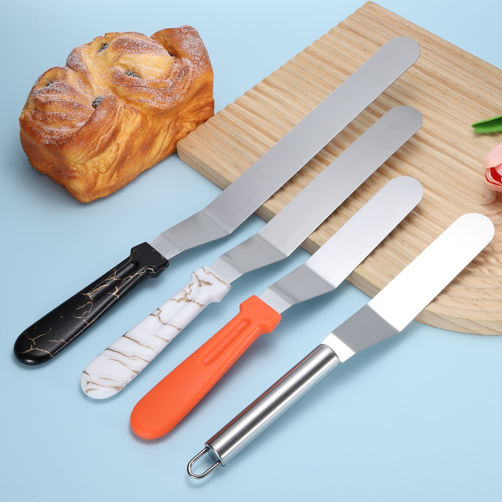 6, 8, 10" Cake Offset Spatula Set of 3 White (Curved Handle)