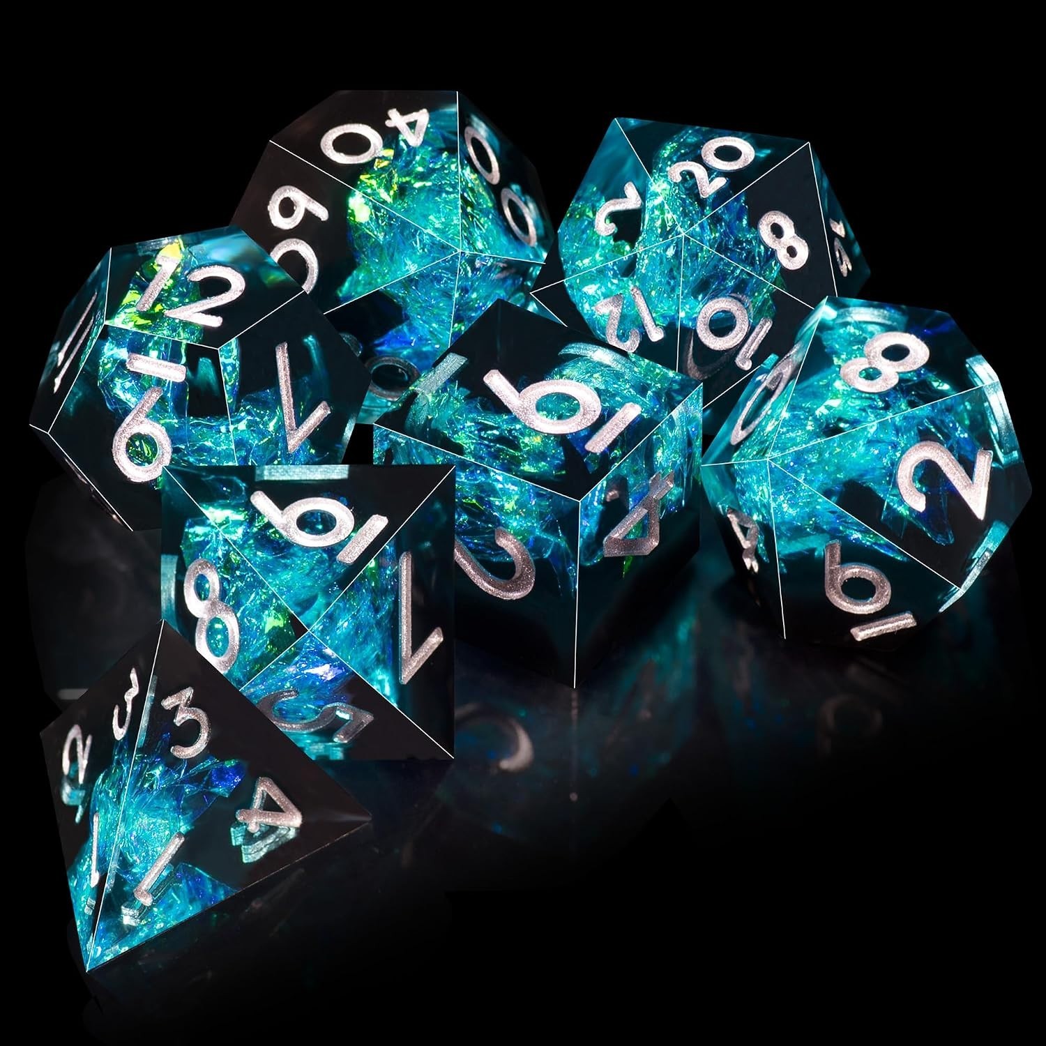 7-Die DND Dice Set Handmade Sharp Edge Polyhedral Dice for Dungeons and Drago...