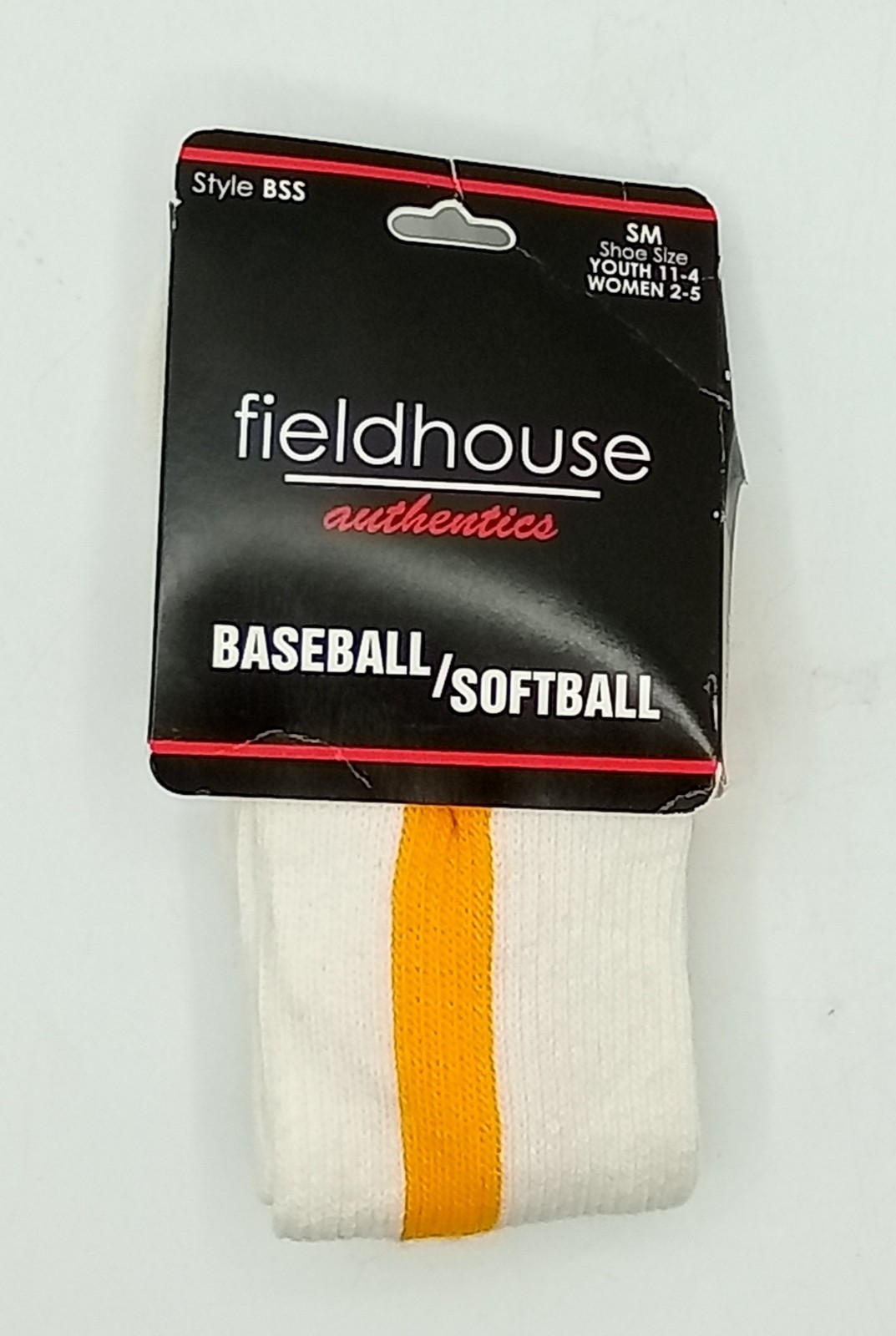 Fieldhouse Authentics Baseball/Softball Crew Socks White/Yellow Youth SM (11-4)