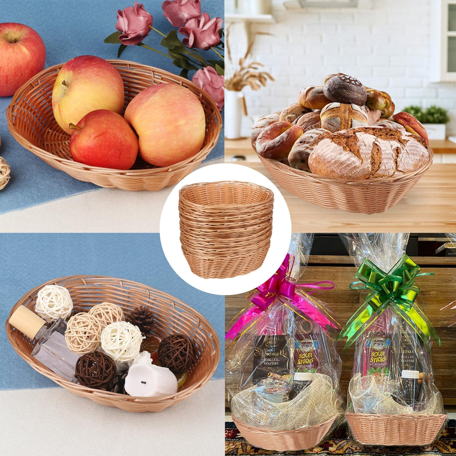 28 Pack Plastic Oval Basket, Poly Wicker Bread Baskets, Small Gift Baskets for K