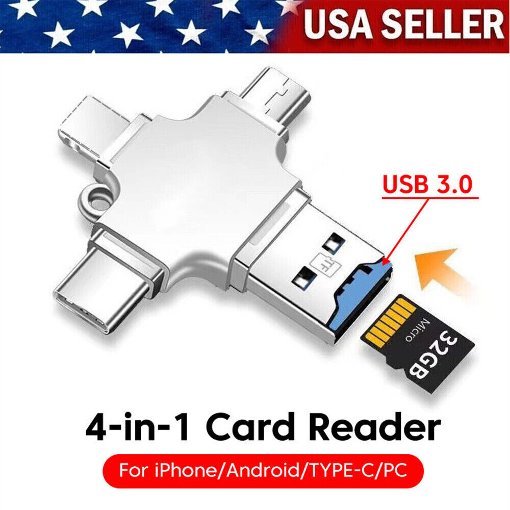 4IN1 USB 3.0 Flash Drive Micro TF Card Reader Adapter OTG Type-C iPhone Android