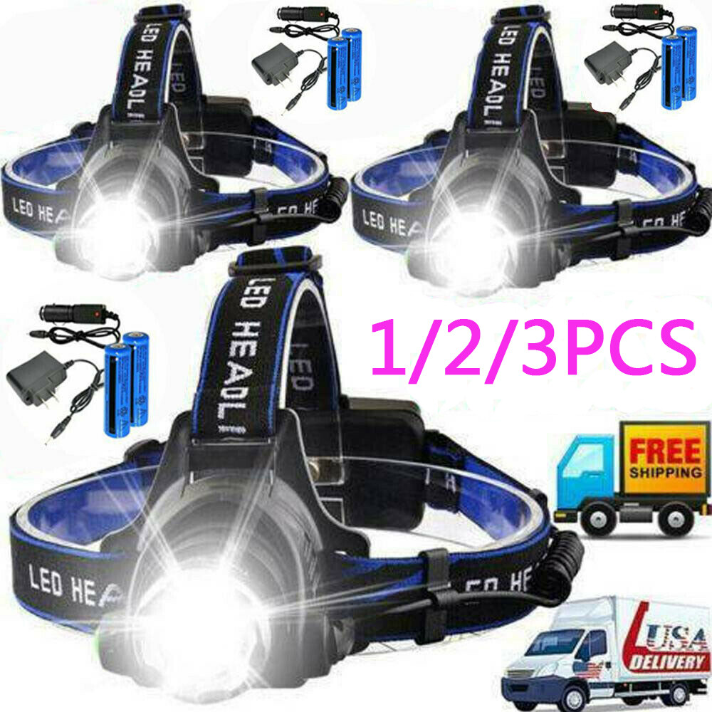 9900000LM High Power Zoom Headlight Waterproof Headlamp Flashlight+Battery Set