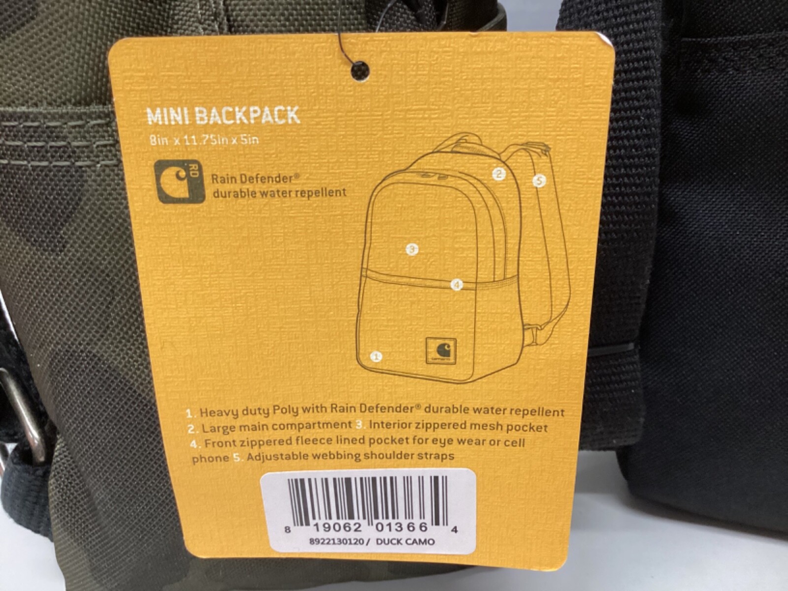 Carhartt Mini Backpack: Duck Camo, Black, Wine