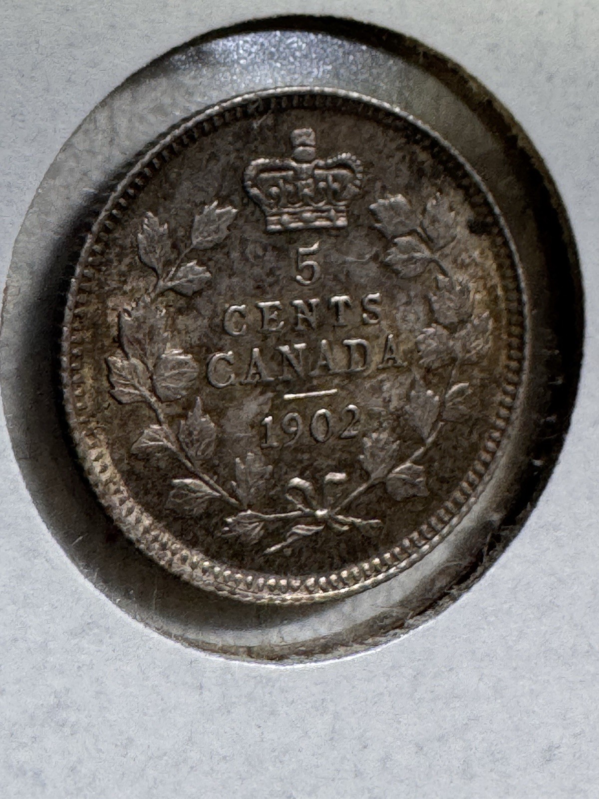 1902 Canada 5 Cents Small Silver Coin