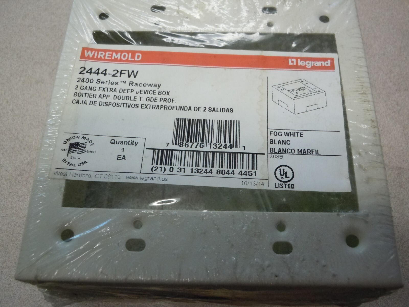 WIREMOLD 2G EXT DEEP DEVICE BOX-FOG WHITE 2444-2FW