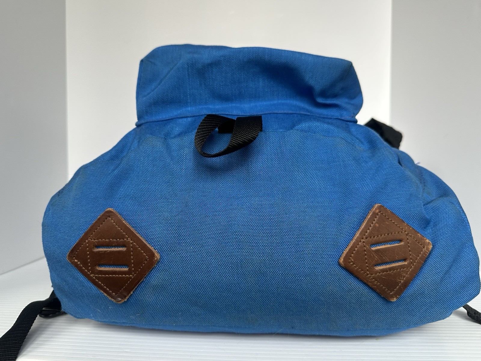 Vintage Wilderness Experience Hiking Backpack Blue Canvas Leather