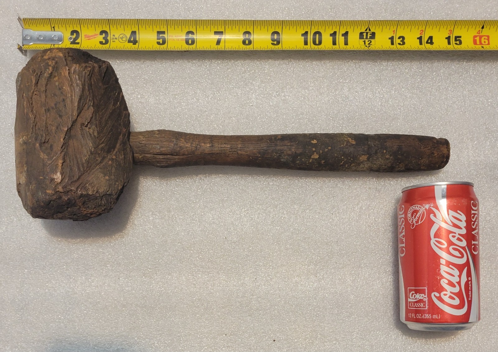 VINTAGE PRIMITIVE RUSTIC WOODEN MALLET WOODWORKING CARPENTRY 14 5/8" HAMMER TOOL