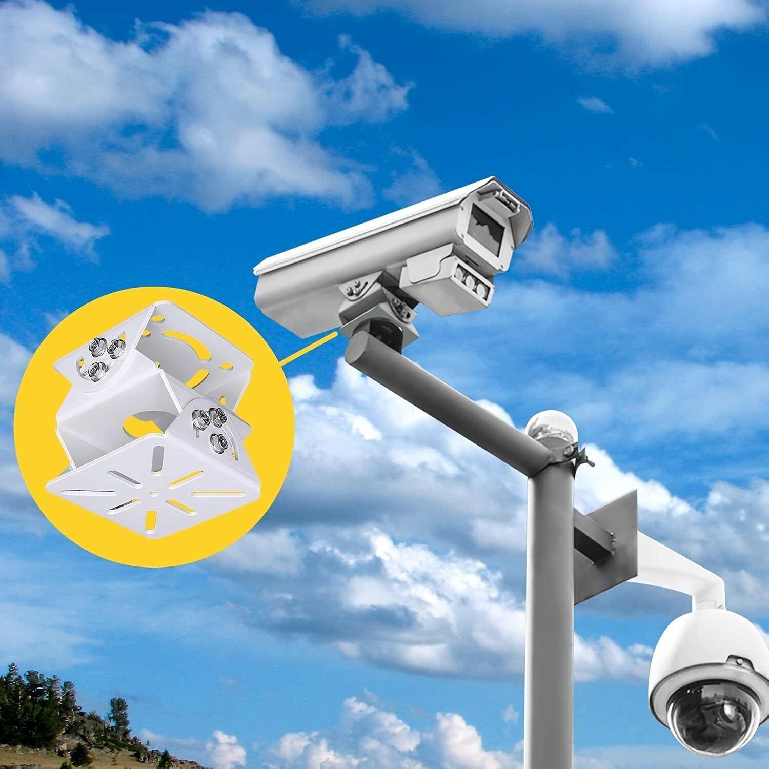 CCTV Security Camera 3-Axis Joint Mount, Metal Universal Joint Brack (White)